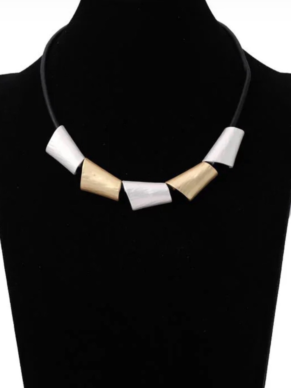 Modern Two-Tone Geometric Necklace in Silver and Gold